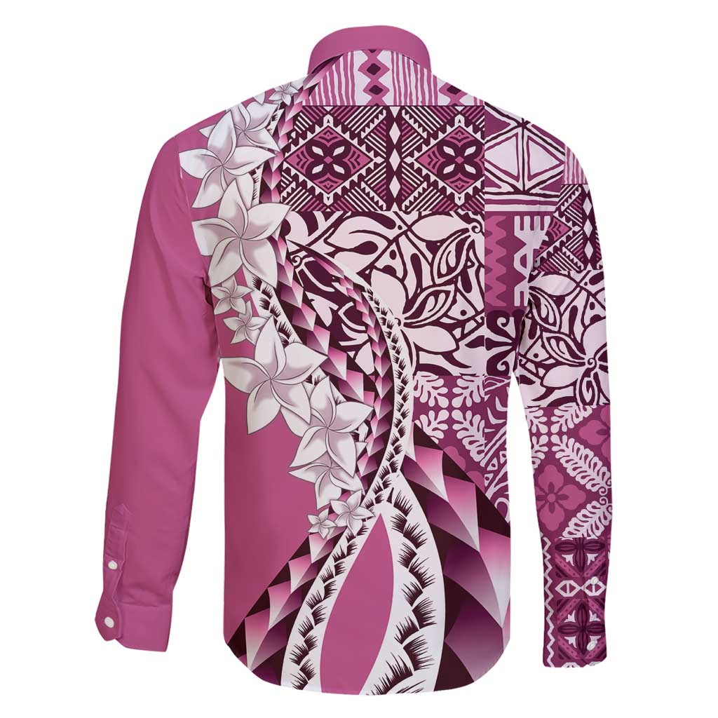 Aloha Vintage Plumeria Hawaiian Tapa Pattern Family Matching Short Sleeve Bodycon Dress and Hawaiian Shirt Pink Hawaiian Tapa Pattern LT9 - Polynesian Pride