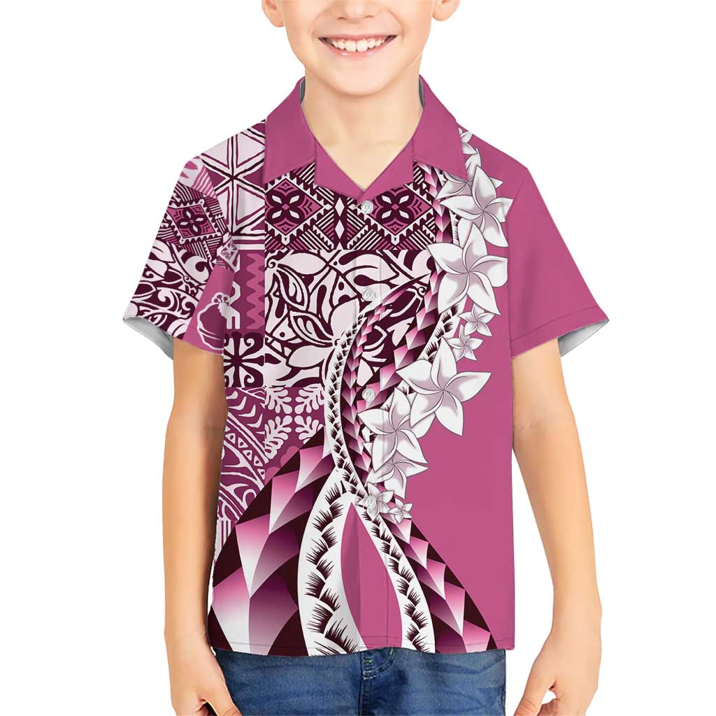 Aloha Vintage Plumeria Hawaiian Tapa Pattern Family Matching Short Sleeve Bodycon Dress and Hawaiian Shirt Pink Hawaiian Tapa Pattern LT9 Son's Shirt Pink - Polynesian Pride