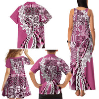 Aloha Vintage Plumeria Hawaiian Tapa Pattern Family Matching Tank Maxi Dress and Hawaiian Shirt Pink Hawaiian Tapa Pattern - Polynesian Pride