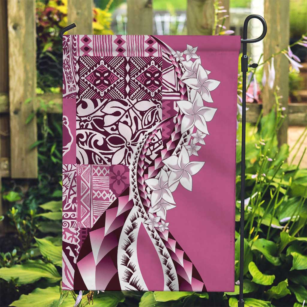 Aloha Vintage Plumeria Hawaiian Tapa Pattern Garden Flag Pink Hawaiian Tapa Pattern - Polynesian Pride