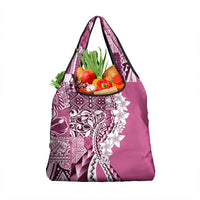 Aloha Vintage Plumeria Hawaiian Tapa Pattern Grocery Bag Pink Hawaiian Tapa Pattern - Polynesian Pride