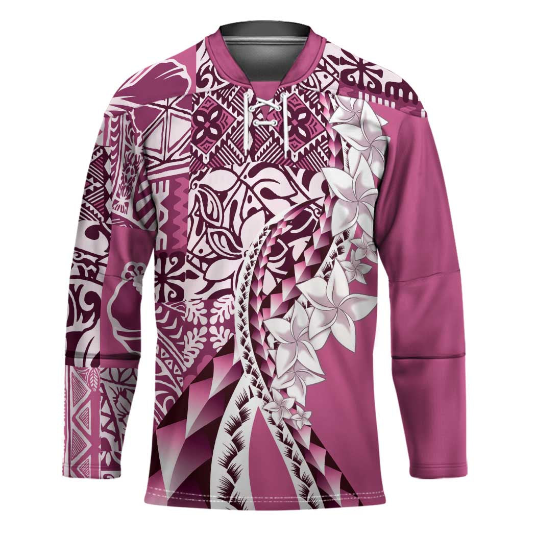 Aloha Vintage Plumeria Hawaiian Tapa Pattern Hockey Jersey Pink Hawaiian Tapa Pattern - Polynesian Pride