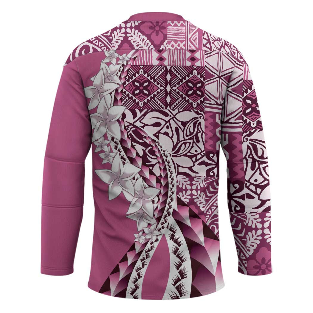 Aloha Vintage Plumeria Hawaiian Tapa Pattern Hockey Jersey Pink Hawaiian Tapa Pattern - Polynesian Pride