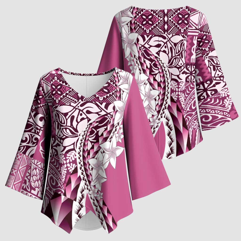 Aloha Vintage Plumeria Hawaiian Tapa Pattern Kimono Sleeve Blouse Pink Hawaiian Tapa Pattern - Polynesian Pride