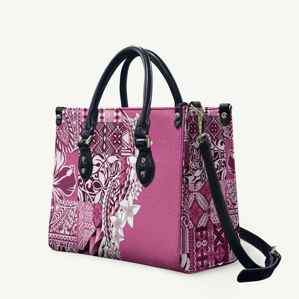 Aloha Vintage Plumeria Hawaiian Tapa Pattern Leather Bag Pink Hawaiian Tapa Pattern - Polynesian Pride
