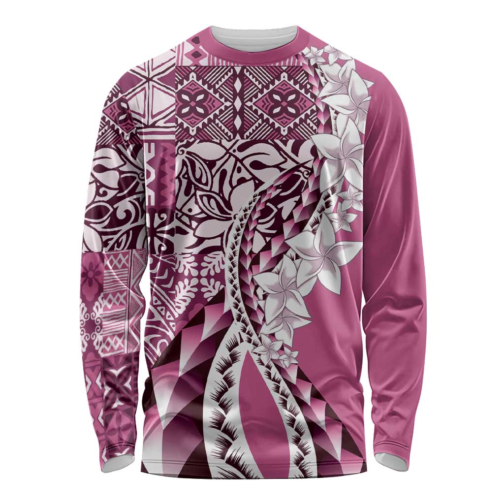 Aloha Vintage Plumeria Hawaiian Tapa Pattern Long Sleeve Shirt Pink Hawaiian Tapa Pattern - Polynesian Pride