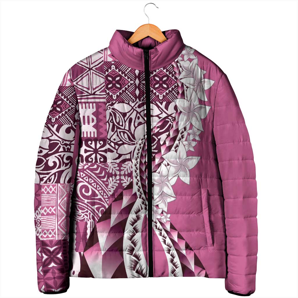 Aloha Vintage Plumeria Hawaiian Tapa Pattern Padded Jacket Pink Hawaiian Tapa Pattern - Polynesian Pride