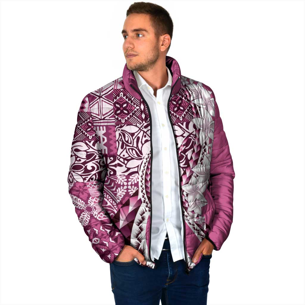 Aloha Vintage Plumeria Hawaiian Tapa Pattern Padded Jacket Pink Hawaiian Tapa Pattern - Polynesian Pride