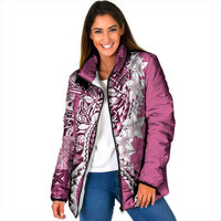 Aloha Vintage Plumeria Hawaiian Tapa Pattern Padded Jacket Pink Hawaiian Tapa Pattern - Polynesian Pride