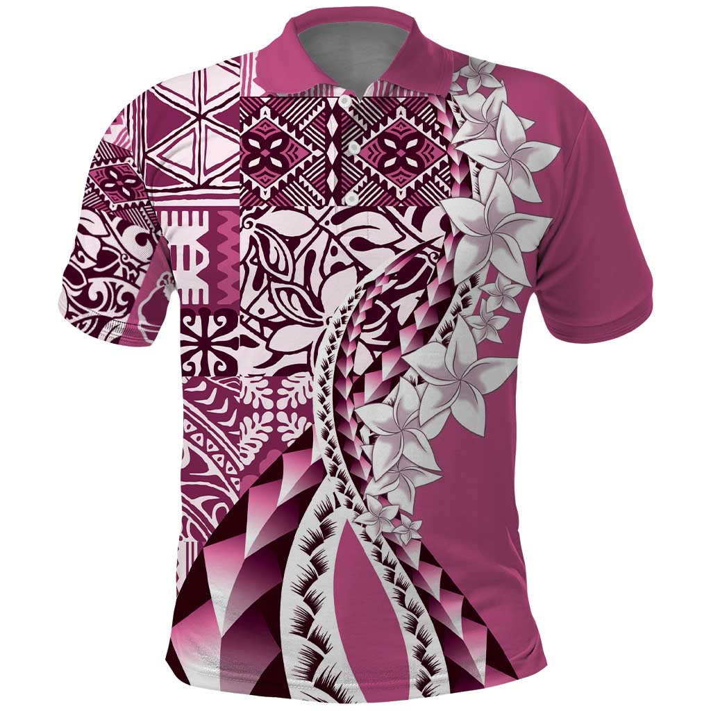 Aloha Vintage Plumeria Hawaiian Tapa Pattern Polo Shirt Pink Hawaiian Tapa Pattern - Polynesian Pride