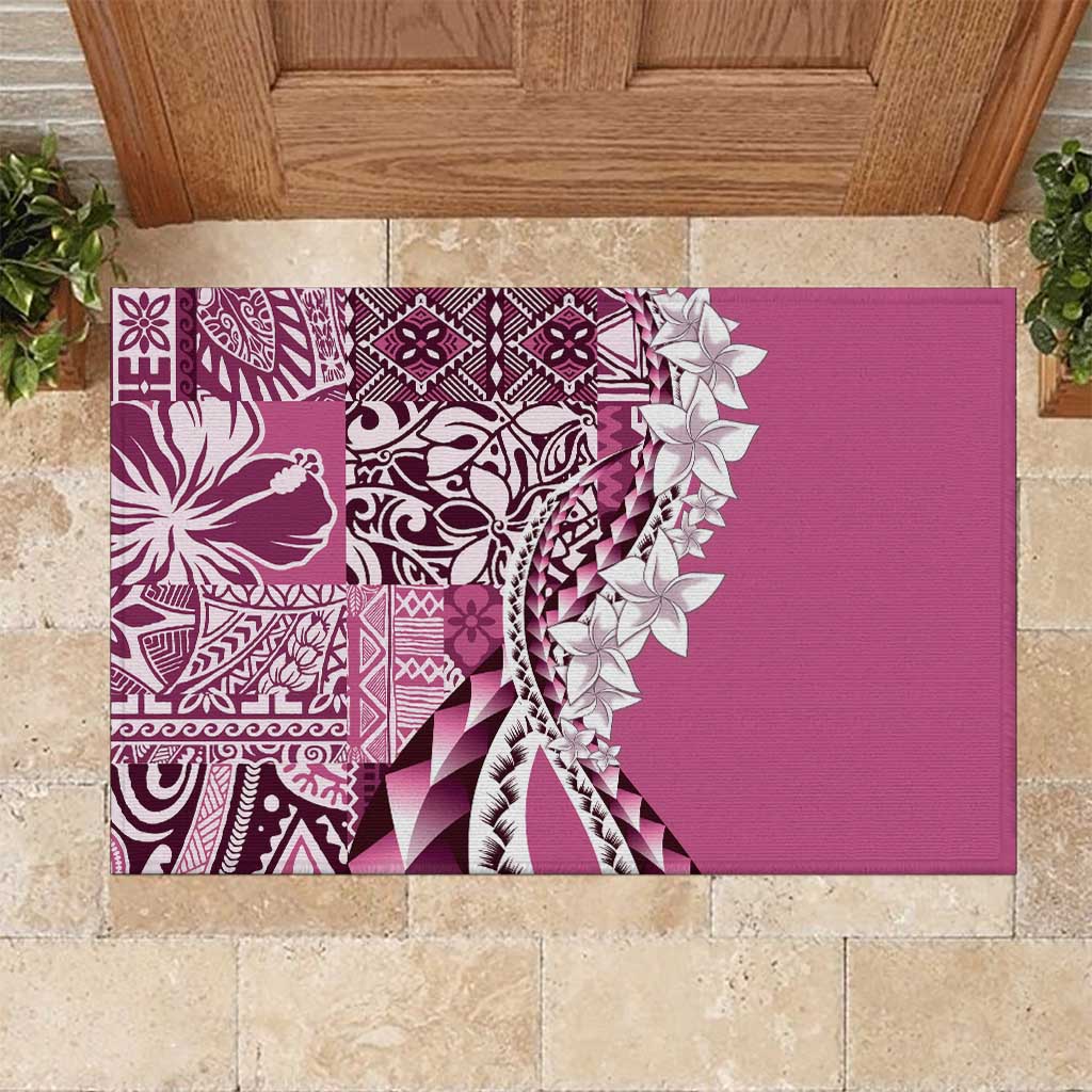 Aloha Vintage Plumeria Hawaiian Tapa Pattern Rubber Doormat Pink Hawaiian Tapa Pattern - Polynesian Pride