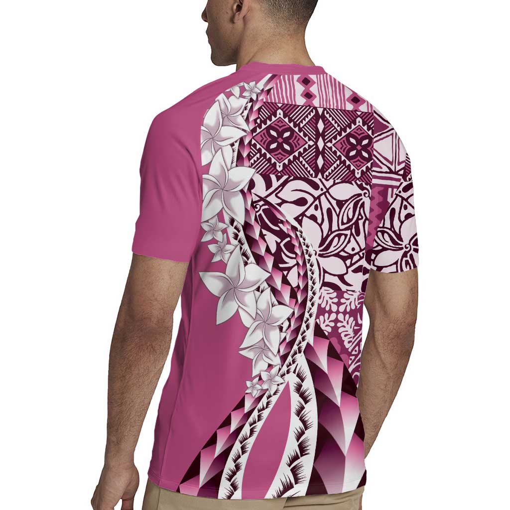 Aloha Vintage Plumeria Hawaiian Tapa Pattern Rugby Jersey Pink Hawaiian Tapa Pattern - Polynesian Pride