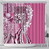 Aloha Vintage Plumeria Hawaiian Tapa Pattern Shower Curtain Pink Hawaiian Tapa Pattern - Polynesian Pride