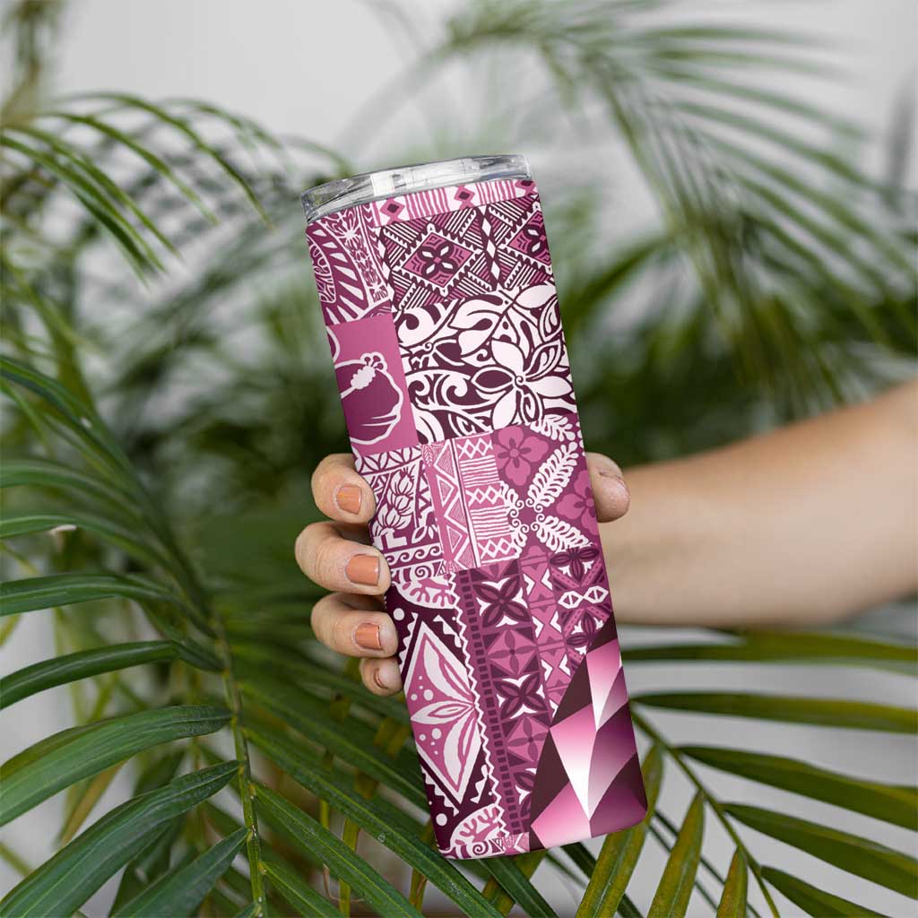 Aloha Vintage Plumeria Hawaiian Tapa Pattern Skinny Tumbler Pink Hawaiian Tapa Pattern - Polynesian Pride