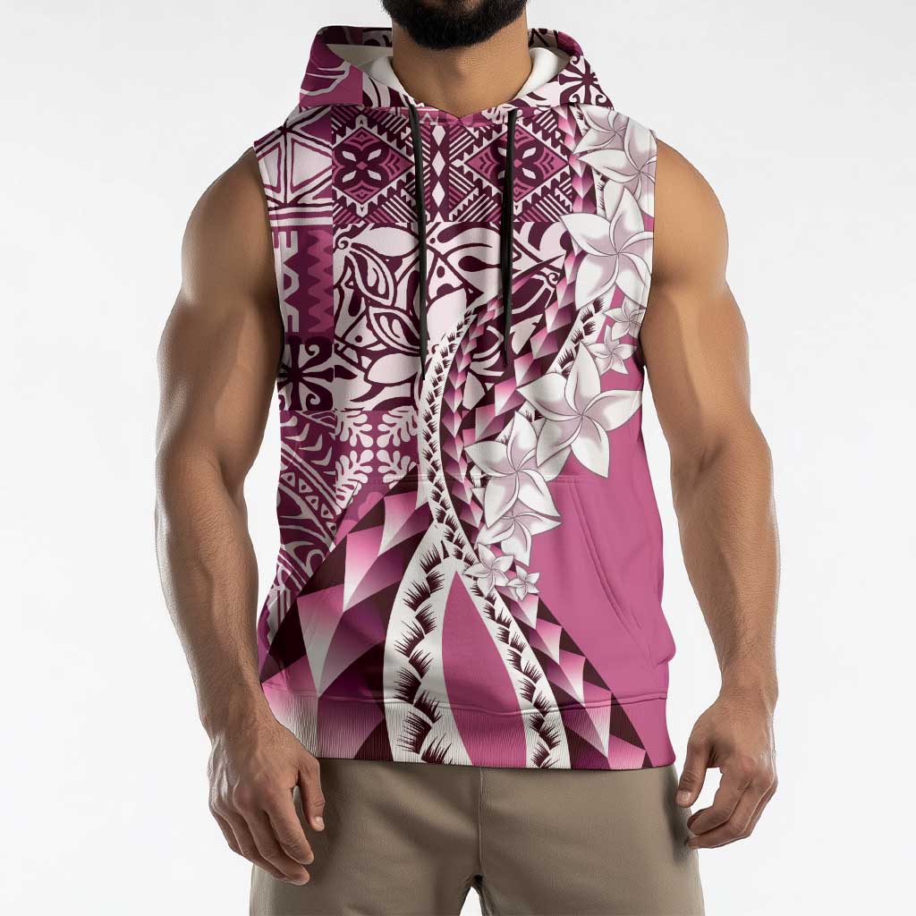 Aloha Vintage Plumeria Hawaiian Tapa Pattern Sleeveless Hoodie Pink Hawaiian Tapa Pattern - Polynesian Pride