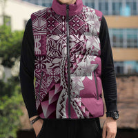 Aloha Vintage Plumeria Hawaiian Tapa Pattern Sleeveless Puffer Jacket Pink Hawaiian Tapa Pattern - Polynesian Pride