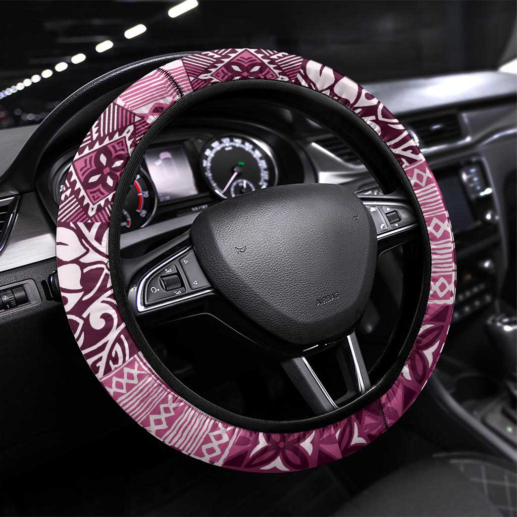 Aloha Vintage Plumeria Hawaiian Tapa Pattern Steering Wheel Cover Pink Hawaiian Tapa Pattern - Polynesian Pride