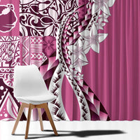 Aloha Vintage Plumeria Hawaiian Tapa Pattern Window Curtain Pink Hawaiian Tapa Pattern - Polynesian Pride