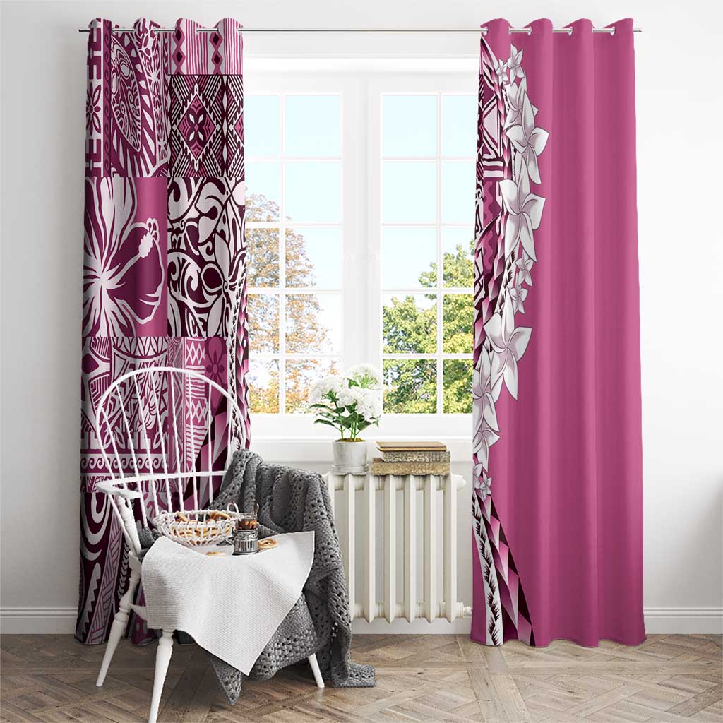 Aloha Vintage Plumeria Hawaiian Tapa Pattern Window Curtain Pink Hawaiian Tapa Pattern - Polynesian Pride