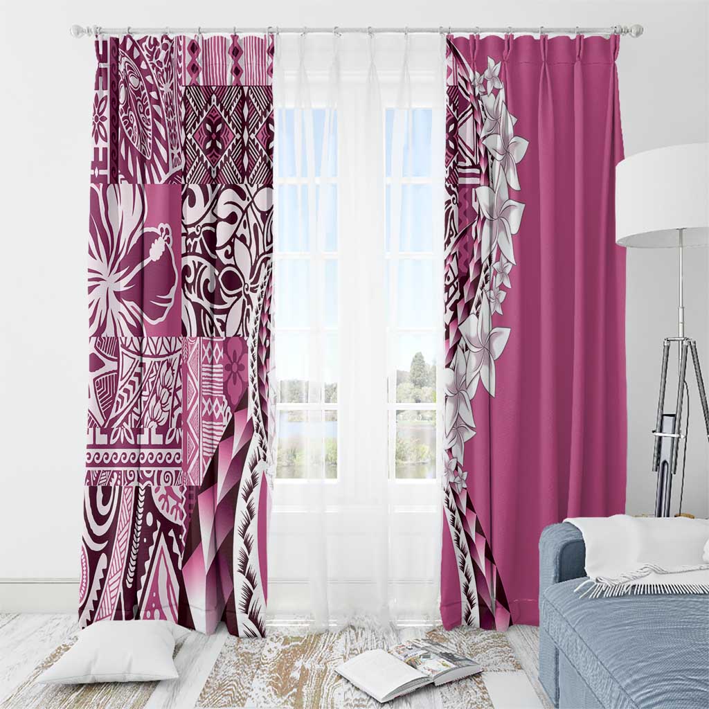 Aloha Vintage Plumeria Hawaiian Tapa Pattern Window Curtain Pink Hawaiian Tapa Pattern - Polynesian Pride