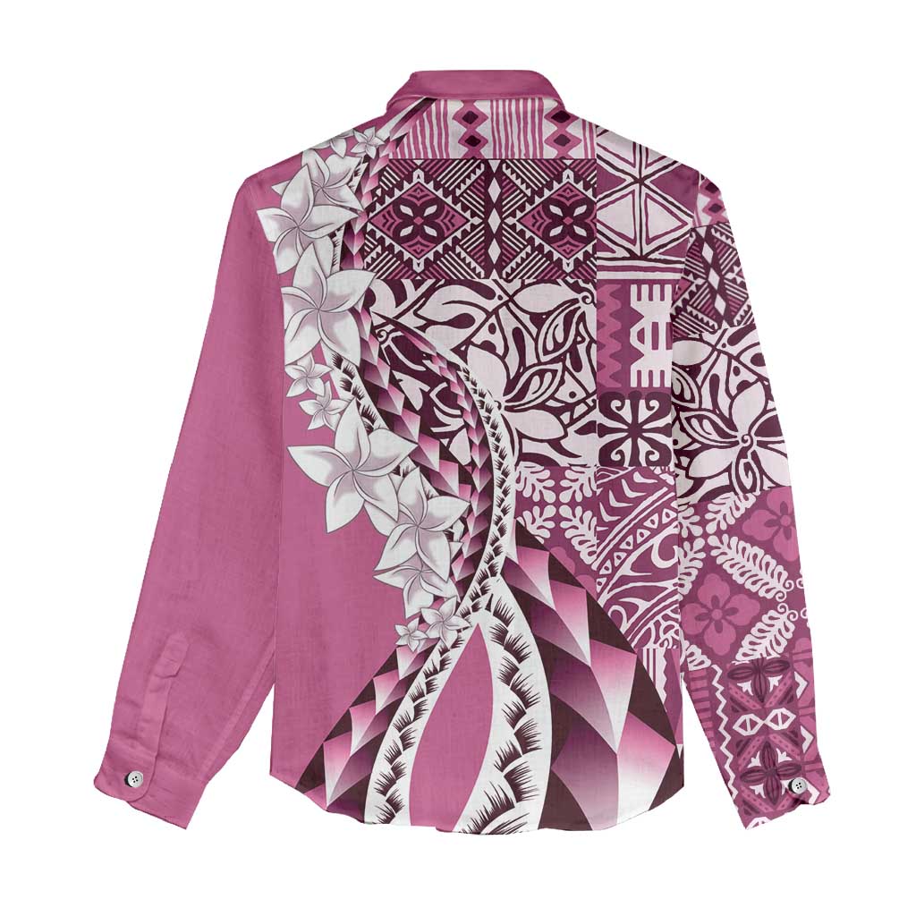 Aloha Vintage Plumeria Hawaiian Tapa Pattern Women Casual Shirt Pink Hawaiian Tapa Pattern - Polynesian Pride