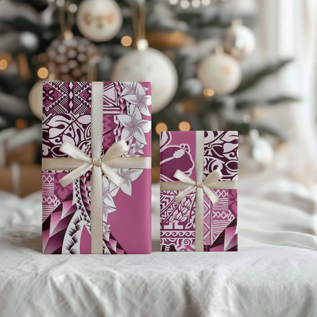 Aloha Vintage Plumeria Hawaiian Tapa Pattern Wrapping Paper Pink Hawaiian Tapa Pattern - Polynesian Pride