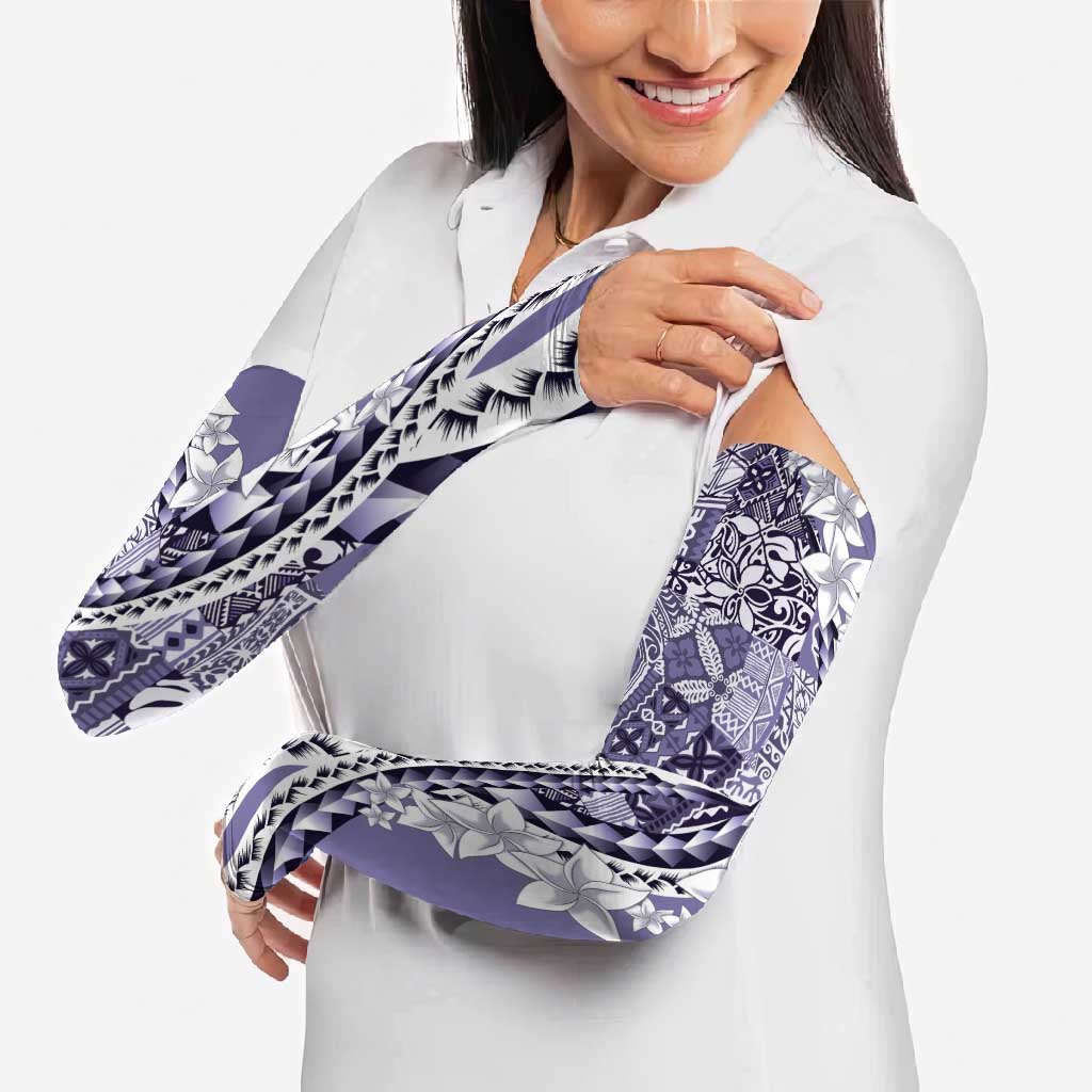 Aloha Vintage Plumeria Hawaiian Tapa Pattern Arm Sleeves Purple Hawaiian Tapa Pattern - Polynesian Pride