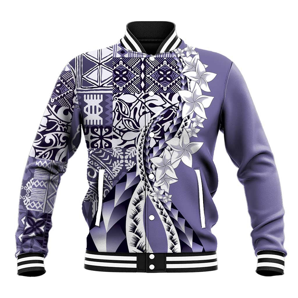 Aloha Vintage Plumeria Hawaiian Tapa Pattern Baseball Jacket Purple Hawaiian Tapa Pattern - Polynesian Pride