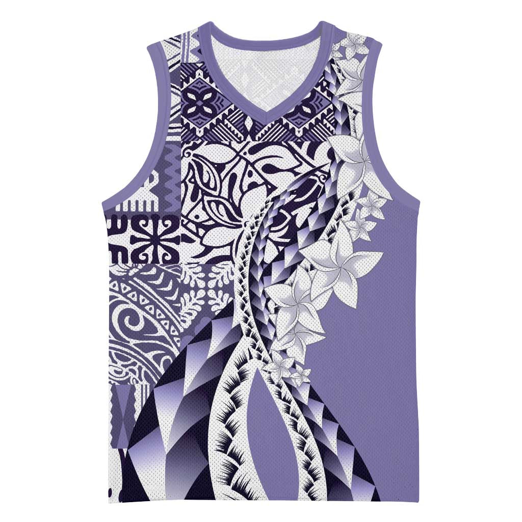 Aloha Vintage Plumeria Hawaiian Tapa Pattern Basketball Jersey Purple Hawaiian Tapa Pattern - Polynesian Pride