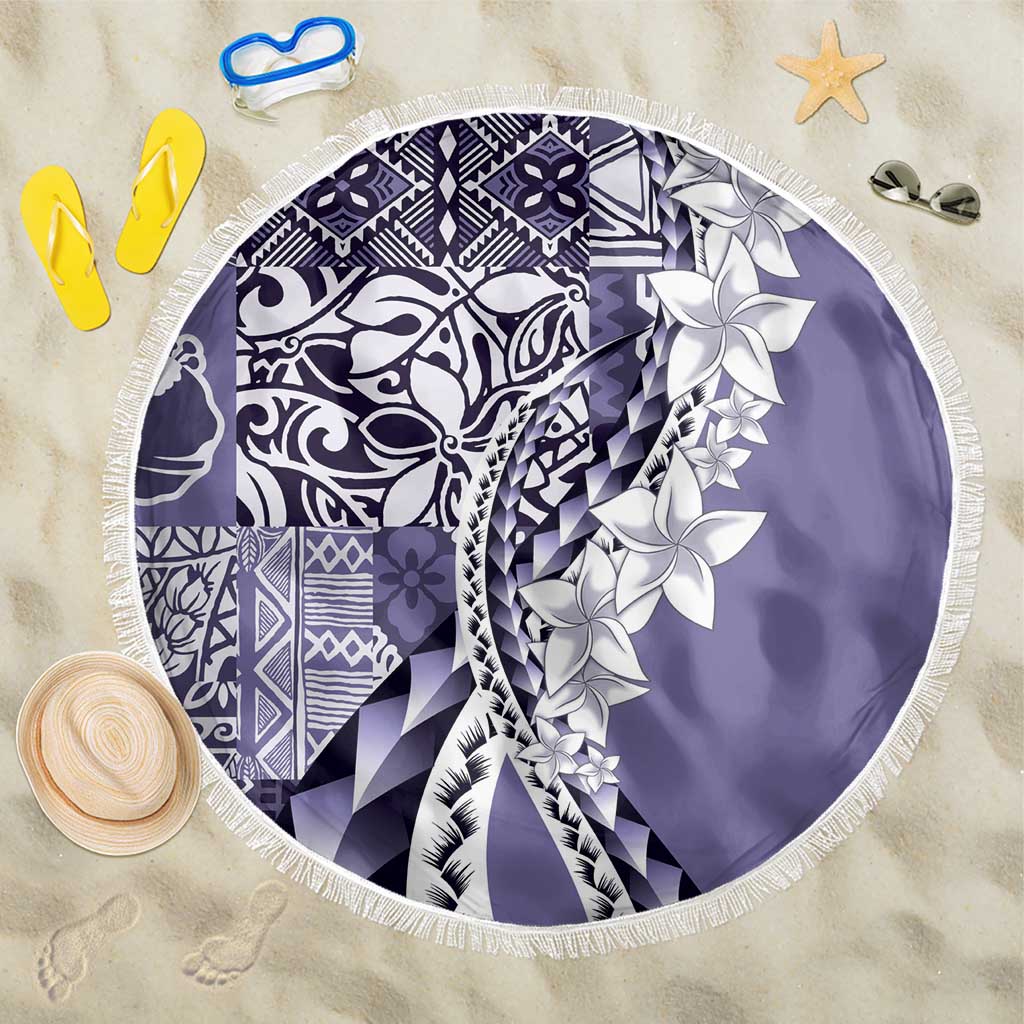 Aloha Vintage Plumeria Hawaiian Tapa Pattern Beach Blanket Purple Hawaiian Tapa Pattern - Polynesian Pride