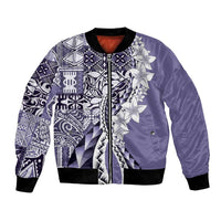 Aloha Vintage Plumeria Hawaiian Tapa Pattern Bomber Jacket Purple Hawaiian Tapa Pattern - Polynesian Pride