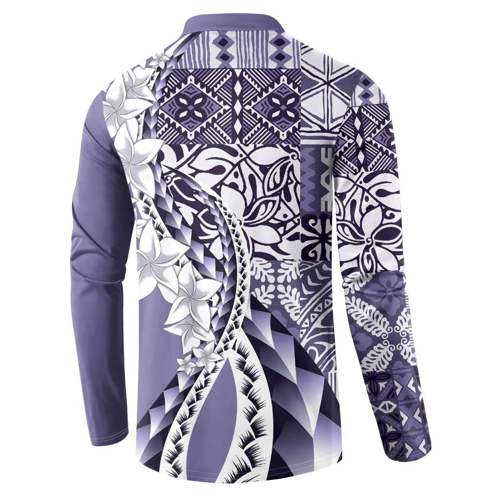 Aloha Vintage Plumeria Hawaiian Tapa Pattern Button Sweatshirt Purple Hawaiian Tapa Pattern - Polynesian Pride