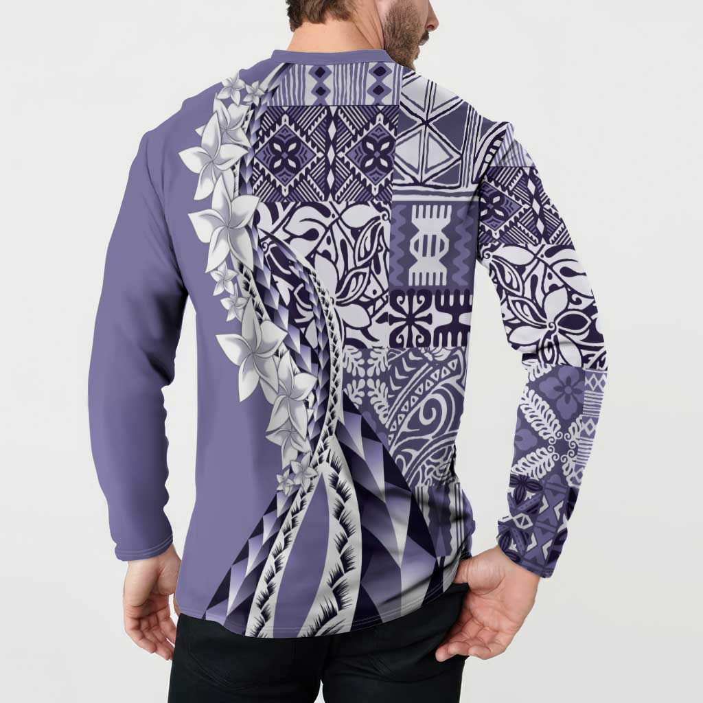 Aloha Vintage Plumeria Hawaiian Tapa Pattern Button Sweatshirt Purple Hawaiian Tapa Pattern - Polynesian Pride