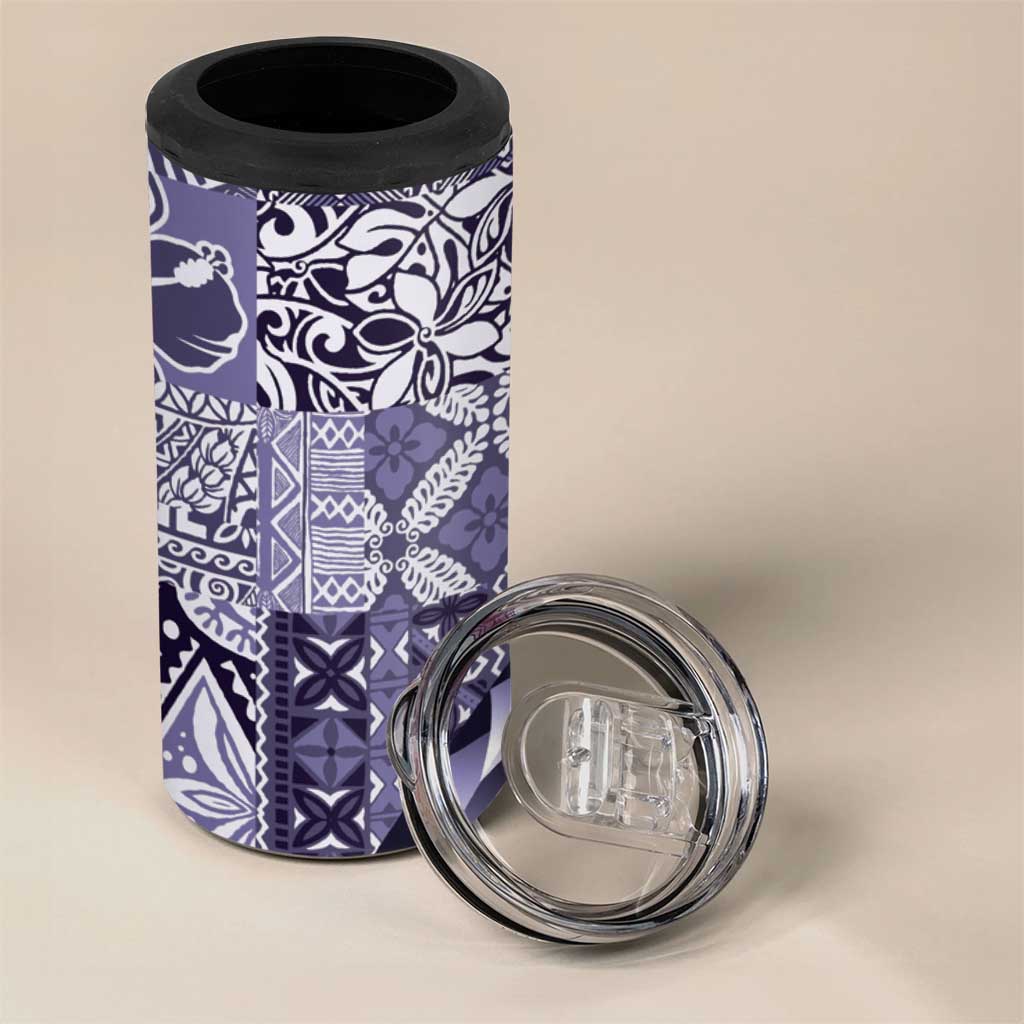 Aloha Vintage Plumeria Hawaiian Tapa Pattern 4 in 1 Can Cooler Tumbler Purple Hawaiian Tapa Pattern - Polynesian Pride