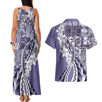 Aloha Vintage Plumeria Hawaiian Tapa Pattern Couples Matching Tank Maxi Dress and Hawaiian Shirt Purple Hawaiian Tapa Pattern LT9 - Polynesian Pride