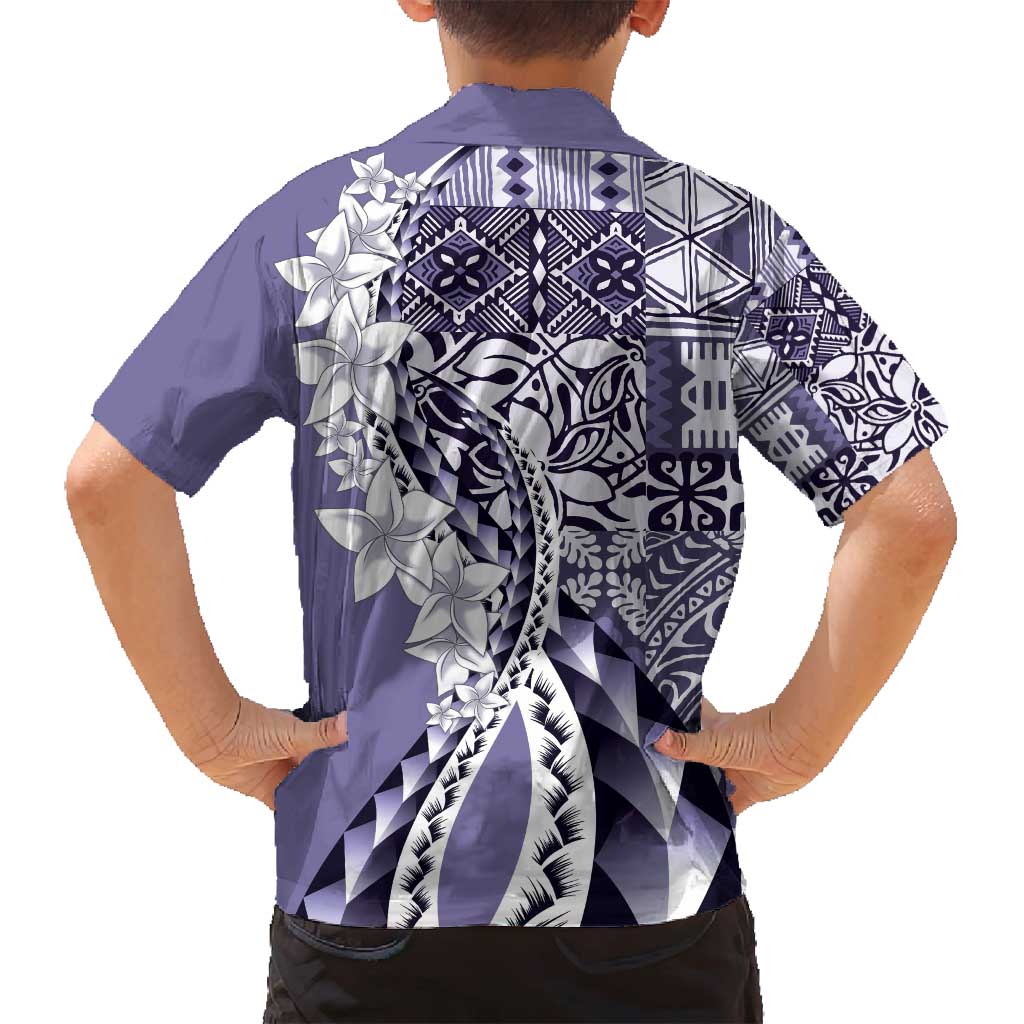 Aloha Vintage Plumeria Hawaiian Tapa Pattern Family Matching Long Sleeve Bodycon Dress and Hawaiian Shirt Purple Hawaiian Tapa Pattern LT9 - Polynesian Pride