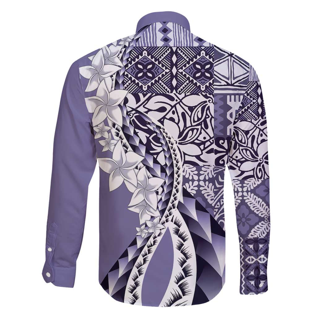 Aloha Vintage Plumeria Hawaiian Tapa Pattern Family Matching Long Sleeve Bodycon Dress and Hawaiian Shirt Purple Hawaiian Tapa Pattern LT9 - Polynesian Pride
