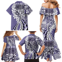 Aloha Vintage Plumeria Hawaiian Tapa Pattern Family Matching Mermaid Dress and Hawaiian Shirt Purple Hawaiian Tapa Pattern LT9 - Polynesian Pride