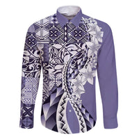 Aloha Vintage Plumeria Hawaiian Tapa Pattern Family Matching Off Shoulder Maxi Dress and Hawaiian Shirt Purple Hawaiian Tapa Pattern - Polynesian Pride