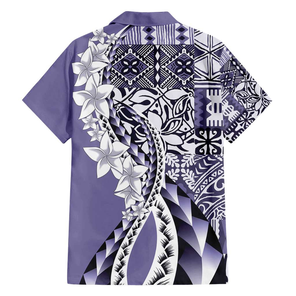 Aloha Vintage Plumeria Hawaiian Tapa Pattern Family Matching Off Shoulder Short Dress and Hawaiian Shirt Purple Hawaiian Tapa Pattern - Polynesian Pride