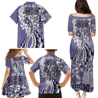 Aloha Vintage Plumeria Hawaiian Tapa Pattern Family Matching Puletasi and Hawaiian Shirt Purple Hawaiian Tapa Pattern LT9 - Polynesian Pride