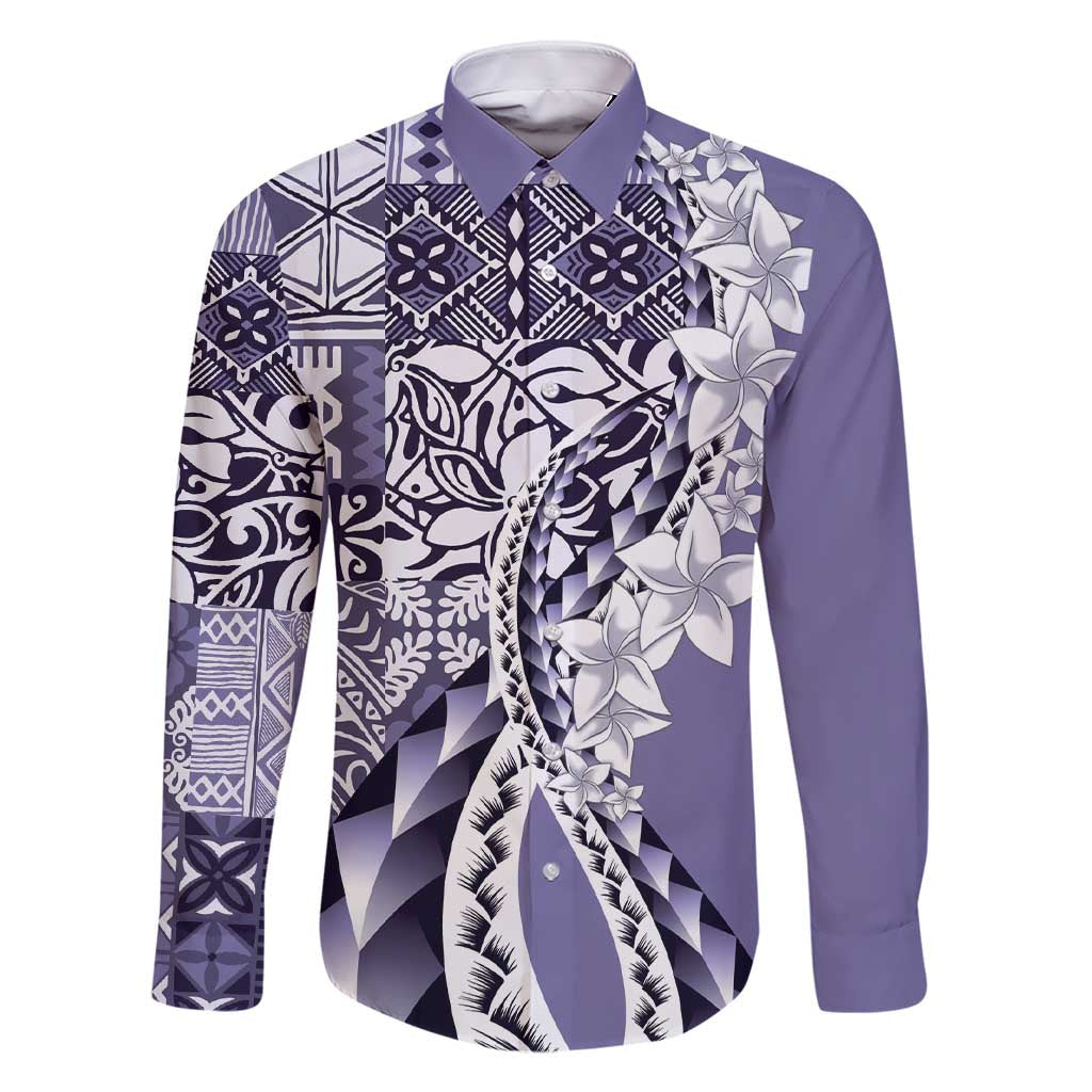 Aloha Vintage Plumeria Hawaiian Tapa Pattern Family Matching Short Sleeve Bodycon Dress and Hawaiian Shirt Purple Hawaiian Tapa Pattern LT9 Dad's Shirt - Long Sleeve Purple - Polynesian Pride