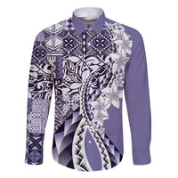 Aloha Vintage Plumeria Hawaiian Tapa Pattern Family Matching Short Sleeve Bodycon Dress and Hawaiian Shirt Purple Hawaiian Tapa Pattern LT9 Dad's Shirt - Long Sleeve Purple - Polynesian Pride