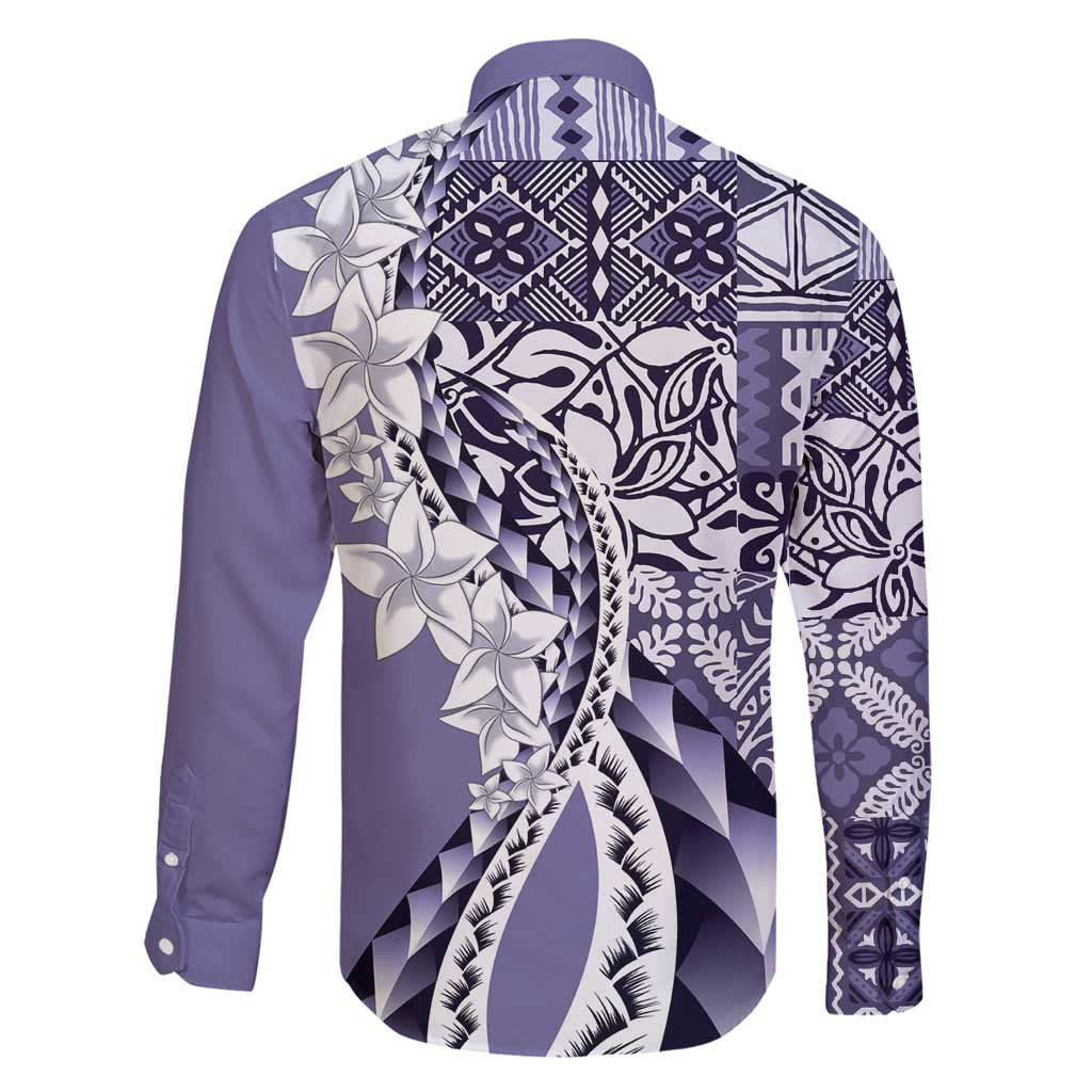 Aloha Vintage Plumeria Hawaiian Tapa Pattern Family Matching Short Sleeve Bodycon Dress and Hawaiian Shirt Purple Hawaiian Tapa Pattern LT9 - Polynesian Pride