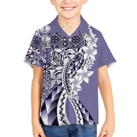Aloha Vintage Plumeria Hawaiian Tapa Pattern Family Matching Short Sleeve Bodycon Dress and Hawaiian Shirt Purple Hawaiian Tapa Pattern LT9 Son's Shirt Purple - Polynesian Pride