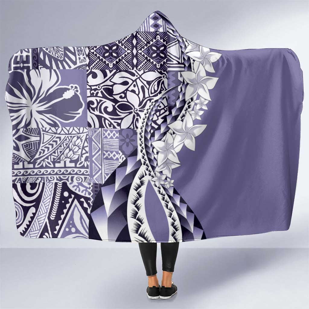 Aloha Vintage Plumeria Hawaiian Tapa Pattern Hooded Blanket Purple Hawaiian Tapa Pattern - Polynesian Pride