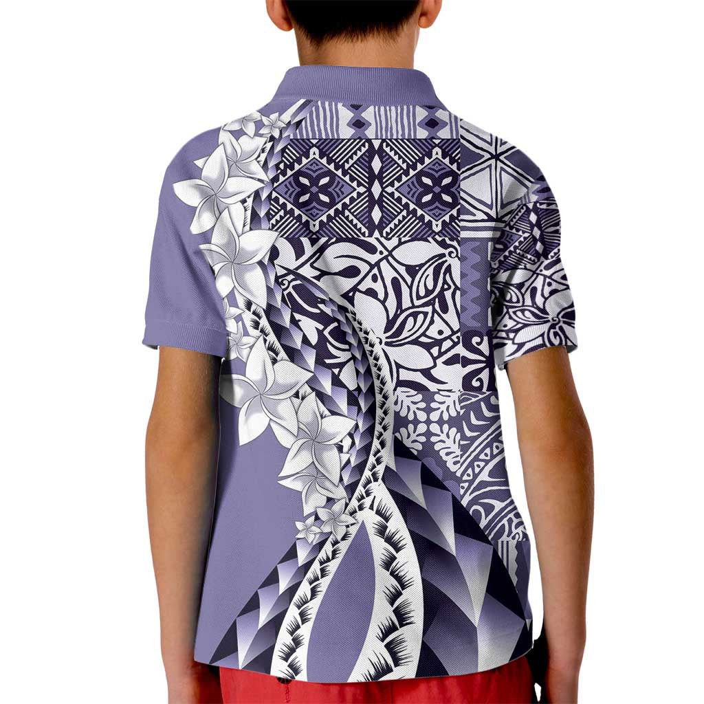 Aloha Vintage Plumeria Hawaiian Tapa Pattern Kid Polo Shirt Purple Hawaiian Tapa Pattern - Polynesian Pride