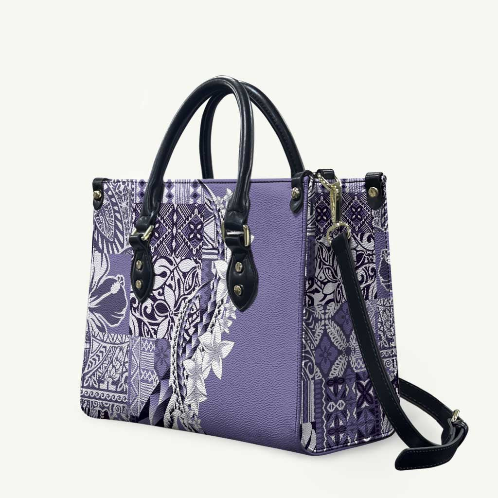 Aloha Vintage Plumeria Hawaiian Tapa Pattern Leather Bag Purple Hawaiian Tapa Pattern - Polynesian Pride