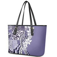 Aloha Vintage Plumeria Hawaiian Tapa Pattern Leather Tote Bag Purple Hawaiian Tapa Pattern - Polynesian Pride