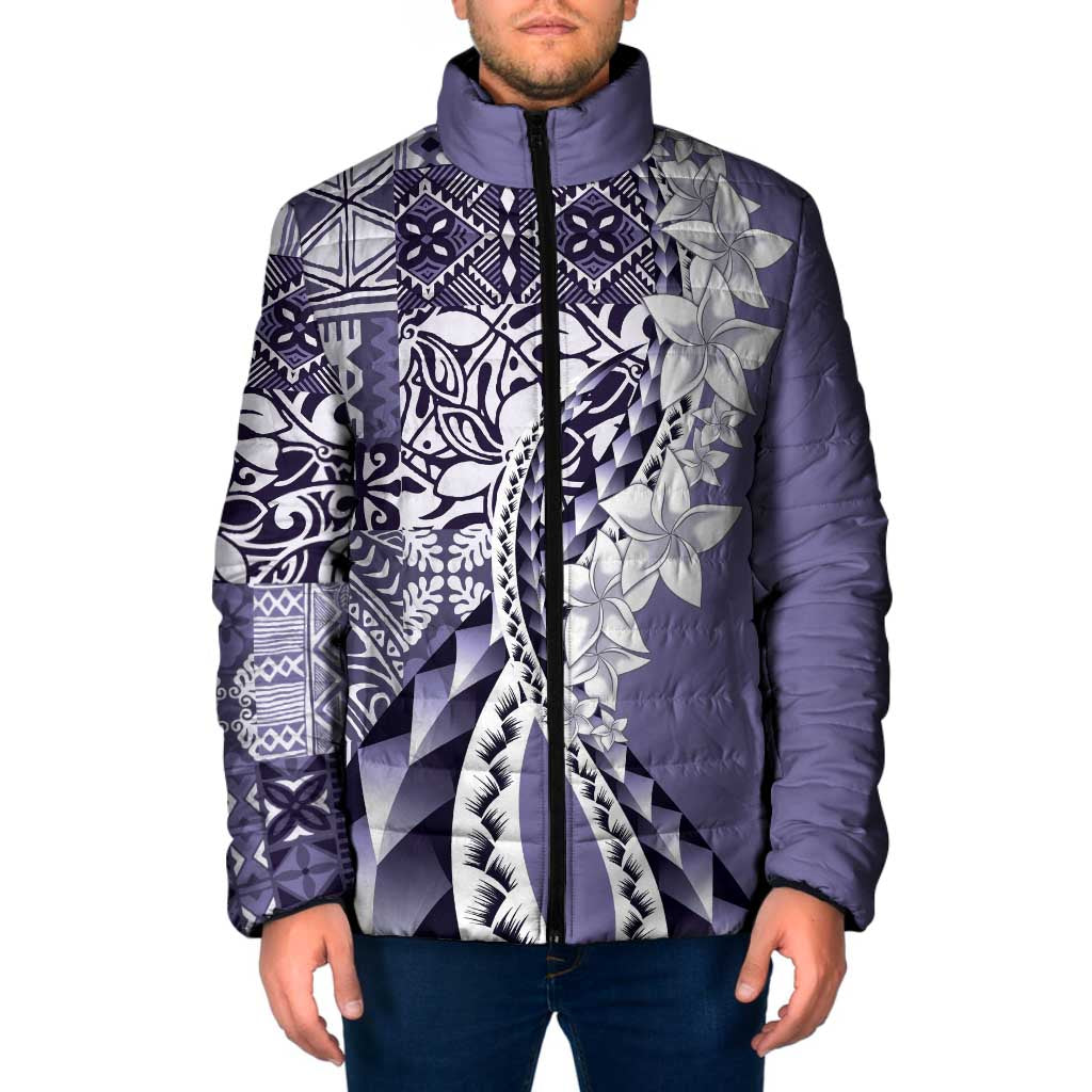 Aloha Vintage Plumeria Hawaiian Tapa Pattern Padded Jacket Purple Hawaiian Tapa Pattern - Polynesian Pride